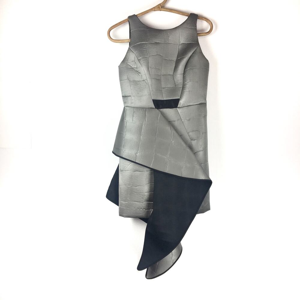 Milly neoprene Croc embossed silver grey black ruffle cocktail dress Size 4